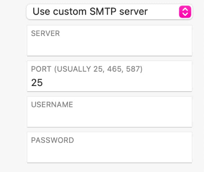 Custom SMTP server settings