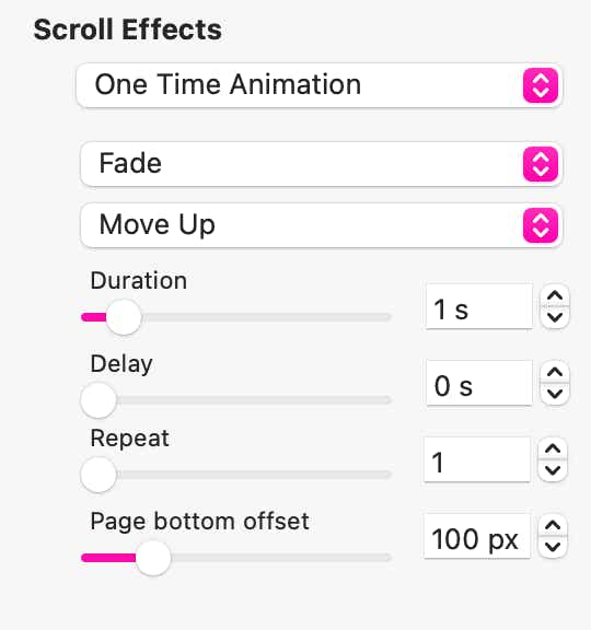 Sparkle's one time animation scroll effects